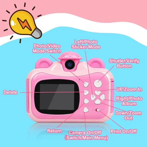 Miniatura 8 de Cámara digital de impresión instantánea para niños, cámara para niños pequeños, video selfie de 20 MP, juguete para niños, regalo de Navidad