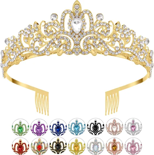 Miniatura 11 de Tiaras plateadas de cristal para mujer, diadema de diamantes de imitación para niña, corona de princesa con peines, elegantes decoraciones