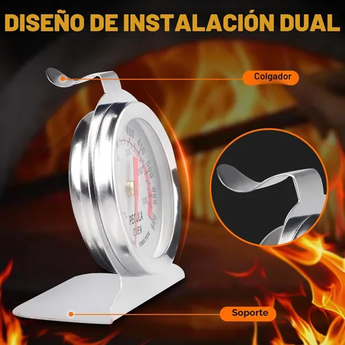 Miniatura 3 de Termómetro de horno 50-300 °C/100-600 °F, termómetro analógico de horno, parrilla, freír, chef, ahumador de acero inoxidable de lectura instantánea