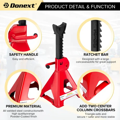 Miniatura 4 de Jack Stands 3 toneladas (6,500 lb) de acero de capacidad, 1 par de soportes de elevación rojos ajustables