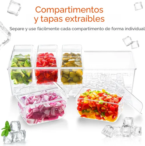 Miniatura 5 de Lifewit Set para servir barra de tacos para fiesta con 5 contenedores (2.5 tazas) y componentes, organizador grande refrigerado con hielo