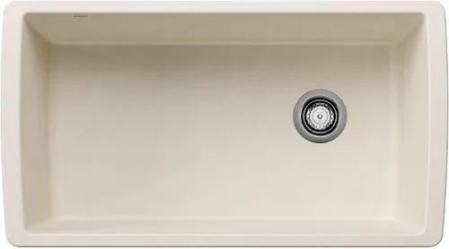 BLANCO 443071 Diamond Silgranit Fregadero de cocina de montaje inferior super sencillo, 33.5" L X 18.5" W - Blanco suave