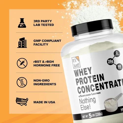 Miniatura 6 de It's Just! - Concentrado de proteína de suero 100%, fabricado en Estados Unidos, WPC-80 premium, sin sabores añadidos ni edulcorantes artificiales