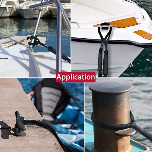 Miniatura 6 de Líneas de muelle elástico, 4 pies, cuerda de amarre elástica para barco, PWC, moto acuática, pontón, kayak, canoa, lancha motora, embarcación Negro