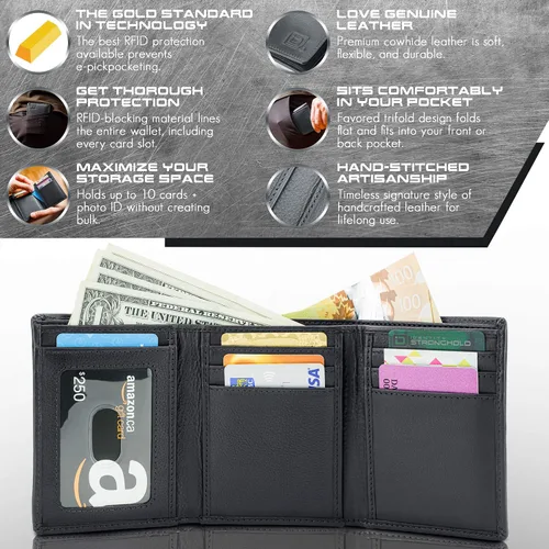 Miniatura 2 de Billetera triple de 8 compartimientos bloqueadora de RFID con espacio para identificación - Cuero auténtico - Billeteras bloqueadoras de RFID