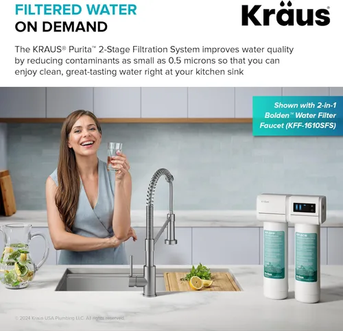 Miniatura 3 de KRAUS Purita FS-1001 - Sistema de filtración de agua de 2 etapas para debajo del fregadero con monitor de pantalla digital, FS-1001