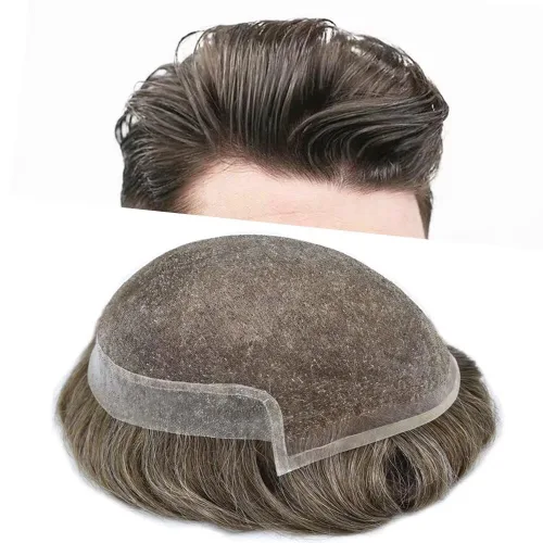 Miniatura 21 de FACE MIRACLE - Tupé frontal de encaje francés para hombres, sistema de reemplazo de cabello humano de encaje con pieza de pelo de poliuretano