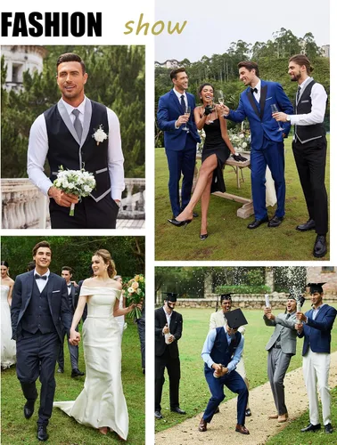 Miniatura 8 de COOFANDY Chaleco de traje para hombre, ajustado, formal, de negocios, chaleco casual para boda