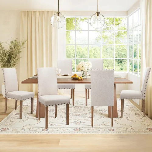Juego de sillas de cocina Parsons para comedor, tapizado moderno, elegante, de tela, con respaldo alto y ribete de cabeza de clavo color bronce,