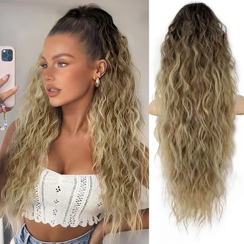 Miniatura 57 de ORSUNCER Extensión de cola de caballo de 18" con pinza rizada, cola de caballo esponjosa, extensiones de pelo sintético de aspecto natural para mujer
