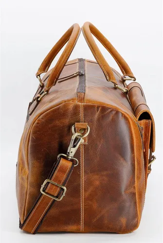 Miniatura 5 de KomalC Bolsas de lona de cuero para hombres y mujeres de grano completo de viaje durante la noche, fin de semana, bolsas de cuero para deportes