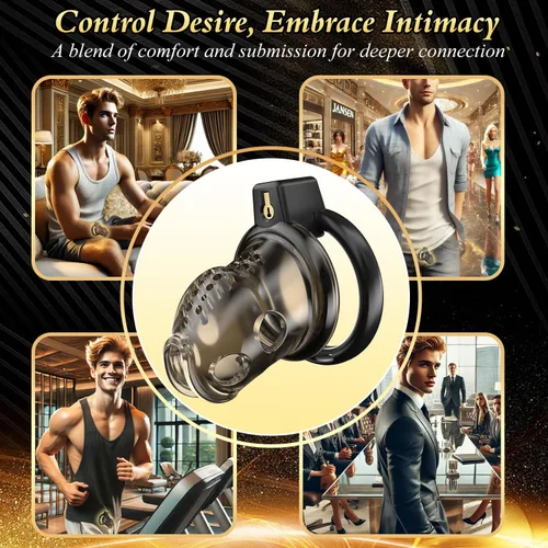 Miniatura 4 de Jaula de castidad masculina – Jaula de pene negra ligera con parte delantera de plástico suave y anillos de 6 tamaños, cómodo dispositivo