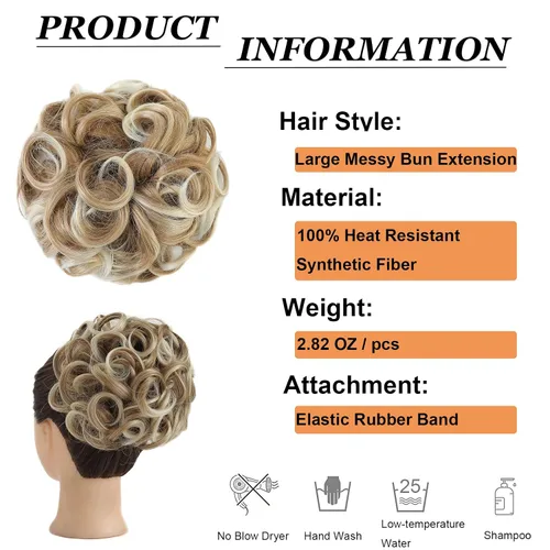 Miniatura 3 de Elaine Extensión de Moño Grande y Desordenado Cabello Rizado Moños Piezas de Cabello para Mujeres Sintético Ondulado Coleteros Grandes Gruesos Punta