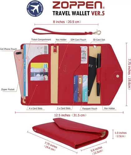 Miniatura 7 de Zoppen - Billetera y porta pasaporte y documentos de viaje (Ver.5) para mujer con bloqueo Rfid y correa para la muñeca
