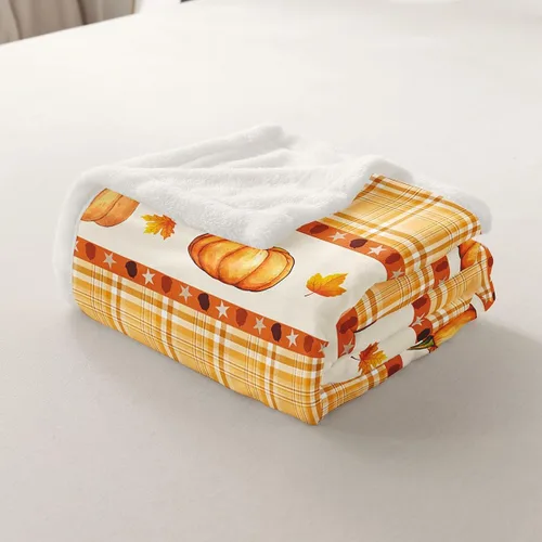 Miniatura 7 de Manfei Hello Fall Throw Blanket Pumpkin Maple Leaf Plaid Patchwork Fleece Blanket Autumn Theme Cozy Throws for Bed Couch Sofa,Kids Boys Girls Room