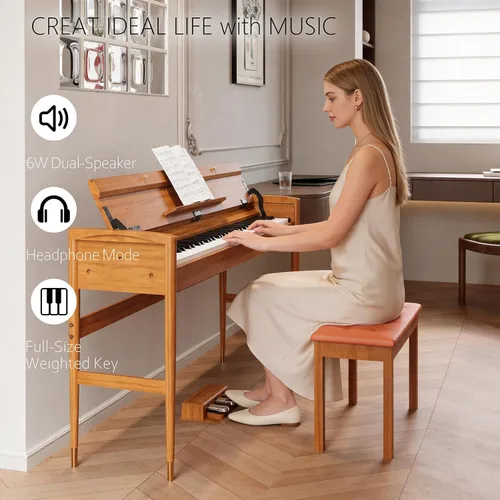 Miniatura 7 de Piano digital de acción martillo con peso de 88 teclas, chip de fuente de sonido francés 5704, marco de madera maciza, piano eléctrico