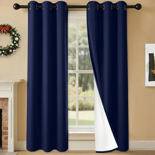 Miniatura 10 de 2 paneles de cortinas 100% opacas, cortinas ligeras con aislamiento térmico con ojales para dormitorio, sala de estar, tratamiento de ventana