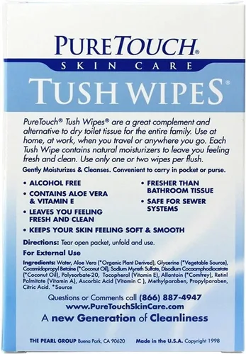 Miniatura 2 de Pure Touch Tush Toallitas para adultos, 24 toallitas húmedas desechables individuales / 6 cajas 144 paquetes de un solo uso
