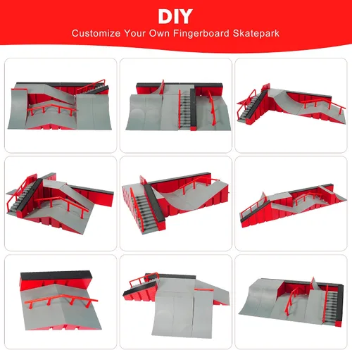 Miniatura 3 de Kits de parque de patinaje de dedo (9 en 1), juego de rampa para monopatín de dedo con 5 diapasones, monopatín de dedo, bicicleta de dedo, patinetas