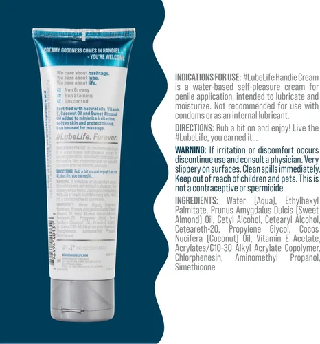 Miniatura 2 de LubeLife Handie Cream, lubricante a base de agua para hombres y parejas, hecha con ingredientes naturales, textura cremosa, 4 onzas líquidas
