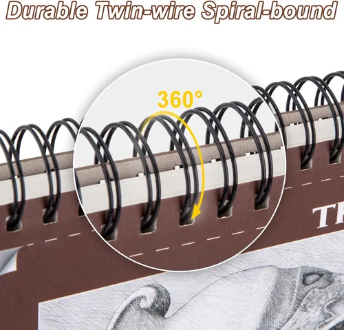 Miniatura 3 de TKOOFN Paquete de 5 cuadernos de bocetos de 9 x 12 pulgadas a granel (500 hojas en total), blocs de dibujo premium encuadernados en espiral superior