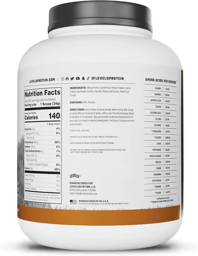 Miniatura 8 de Levels - Proteína de suero alimentada con pasto en polvo, sin artificiales, 24G de proteína, chocolate y mantequilla de maní, 5 libras