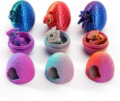 Paquete de 6 figuras de dragón impresas en 3D con huevos a juego, juego de juguetes articulados de dragón para ansiedad, rellenos de cesta de Pascua