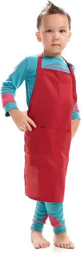 Miniatura 2 de Niños Art Smock Niños Pintura Babero Delantal Kit Artesanía 2 Bolsillos Espaciosos Rojo oscuro
