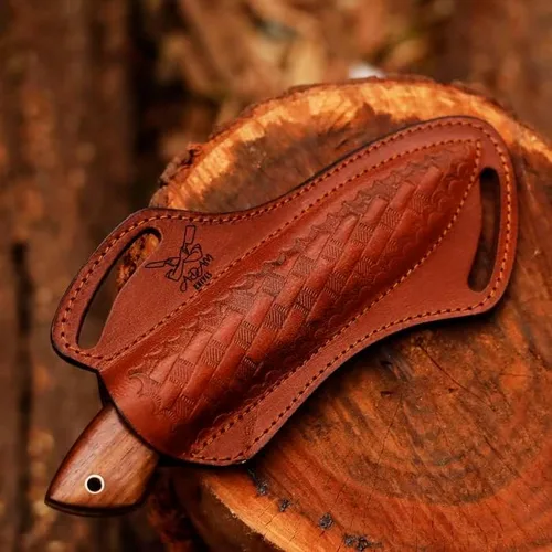 Miniatura 7 de Cuchillo de caza de acero de Damasco de hoja fija con funda de piel, cuchillo de caza de 9 pulgadas con mango entero para despellejar, mango