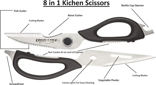 Miniatura 2 de Ergo Chef Tijeras de cocina multiusos para aves de corral, pescado, verduras, removedor de hierbas, abridor de botellas (negro)