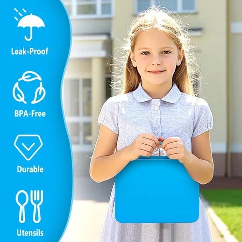 Miniatura 3 de Fiambrera Bento para niños con paquete de hielo, caja Bento a prueba de fugas de 5 compartimentos con utensilios, capacidad de 5.5 tazas