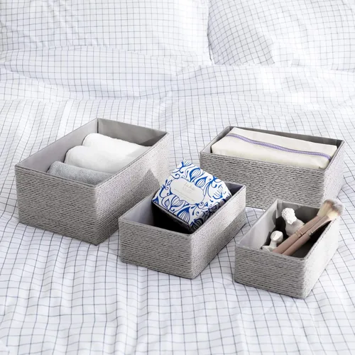 Miniatura 6 de LA JOLIE MUSE Juego de 4 Cestas de Almacenamiento - Cesta Tejida Apilable de Cuerda de Papel, Contenedor, Cajas de Almacenamiento para Maquillaje