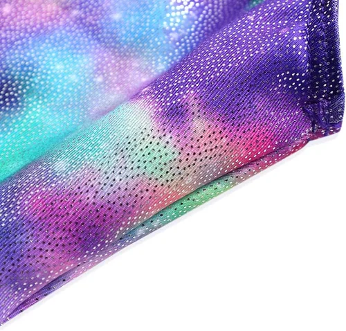 Miniatura 118 de HOZIY - Leotardos de gimnasia con pantalones cortos brillantes para niñas pequeñas; estampados de unicornio, aurora, arco iris, sirena, dinosaurio