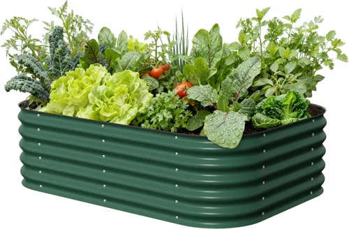 Kits de cama de jardín elevada de Vego Garden Aluzinc, cama de plantación elevada de metal modular de 17" de alto, 6 en 1 para verduras, flores,