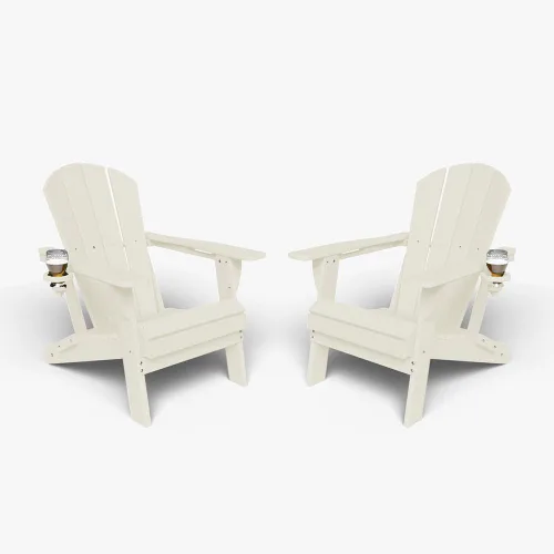 Miniatura 10 de Silla plegable Adirondack con portavasos, juego de 2, sillas de plástico HDPE para exteriores, resistentes a la intemperie, aspecto de madera real