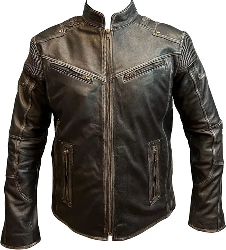 Chaqueta de cuero para hombre, para motociclista, para hombre, color negro, vintage, para motociclista, color negro