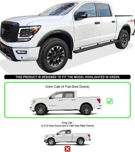 Miniatura 2 de APS Estribos de rueda a rueda con recubrimiento en polvo negro de 5 pulgadas, escalones laterales compatibles con Nissan Titan 2004-2025 Crew Cab