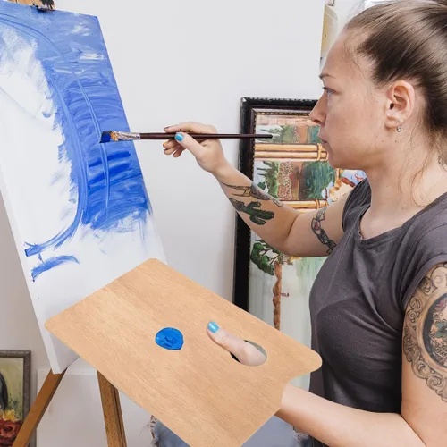 Miniatura 6 de Healifty Paleta de pintura al óleo de madera cuadrada con agujero para el pulgar, superficie lisa recubierta de aceite para acuarela acrílica