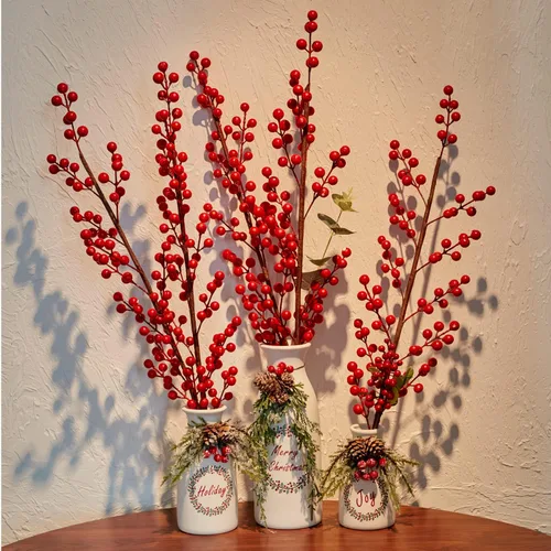 Miniatura 5 de Juego de 3 piezas artificial de Navidad, cubierto con decoraciones de Navidad mixtas, botellas de cerámica blancas