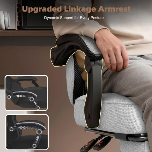 Miniatura 7 de Silla de juegos Vonesse, silla de computadora de tela con amortiguador de resorte de bolsillo, silla de oficina con reposapiés y soporte lumbar