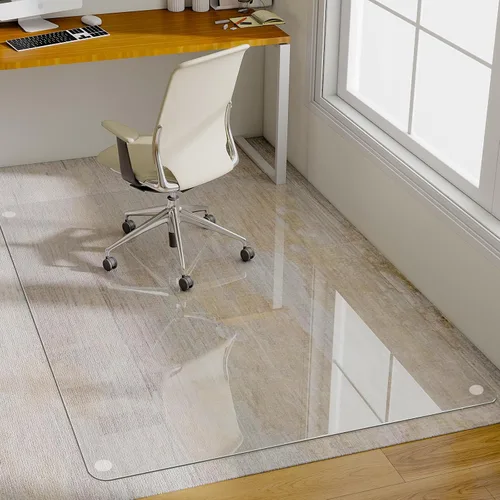 Miniatura 3 de GLSLAND Tapete para silla de vidrio templado, 54 x 32 pulgadas, protector de suelo de oficina resistente para suelos de madera dura y alfombras