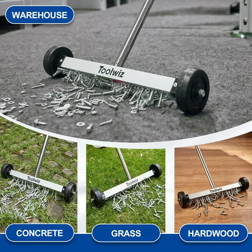 Miniatura 2 de Toolwiz Barredora magnética de 17 pulgadas, herramientas de techo para barredora de césped, herramientas de 8.8 libras con ruedas lisas para limpiar