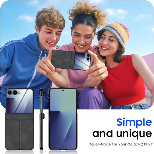 Miniatura 8 de para Samsung Galaxy Z Flip 7 Funda con protección de bisagras y protector de pantalla incorporado, funda de cuero mate de policarbonato ultradelgada
