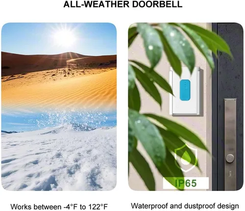 Miniatura 6 de Timbre inalámbrico con luz nocturna y 2 tomas de corriente, alcance de 1300 pies, impermeable, modo de no molestar, sin instalación de perforación