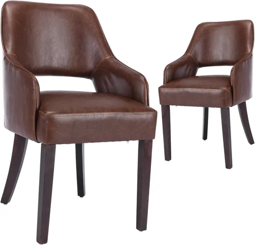 Miniatura 6 de Juego de 2 sillas de comedor tapizadas de piel sintética con respaldo hueco, asiento acolchado, patas de madera para restaurante/decoración