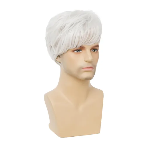 Miniatura 4 de Peluca blanca corta para hombre con flequillo capas pelo sintético pelucas diarias para uso masculino