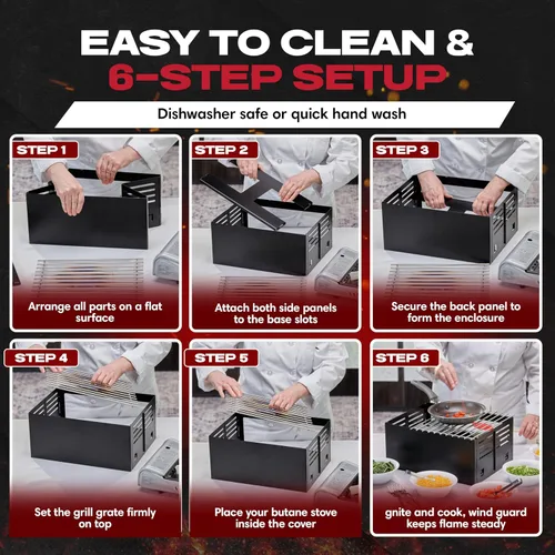 Miniatura 6 de Chef Master Cubierta para Estufa de Butano - Ajuste Universal para Cualquier Tamaño Estándar - Protector de Viento Plegable de Acero Negro Premium