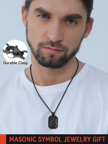 Miniatura 3 de FaithHeart Masonic Necklace for Men, Freemason Compass Symbol 18K Gold PlatedStainless Steel Free and Accepted Masons Pendant Jewelry with Gift Box
