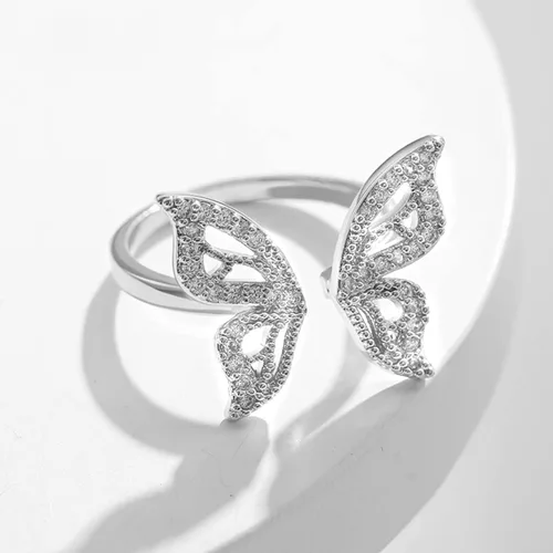 Miniatura 3 de Bonitos anillos de mariposa para mujeres y niñas, anillo ajustable de declaración de animales, joyería de mariposa con circonita cúbica, Aleación