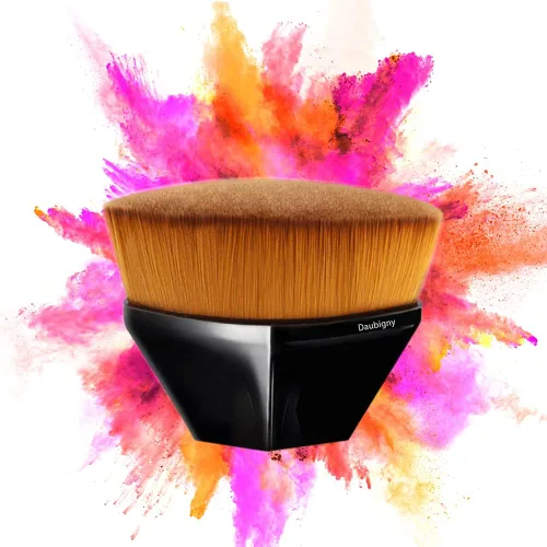 Miniatura 7 de Brochas de maquillaje Kabuki con punta plana y hexagonal para base, colorete, polvo líquido, base con estuche protector adicional (negro)